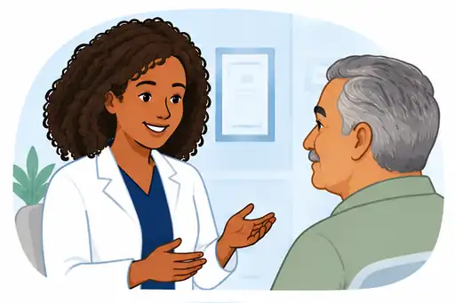 Dr. Lamb speaking with a patient during an unhurried consultation
